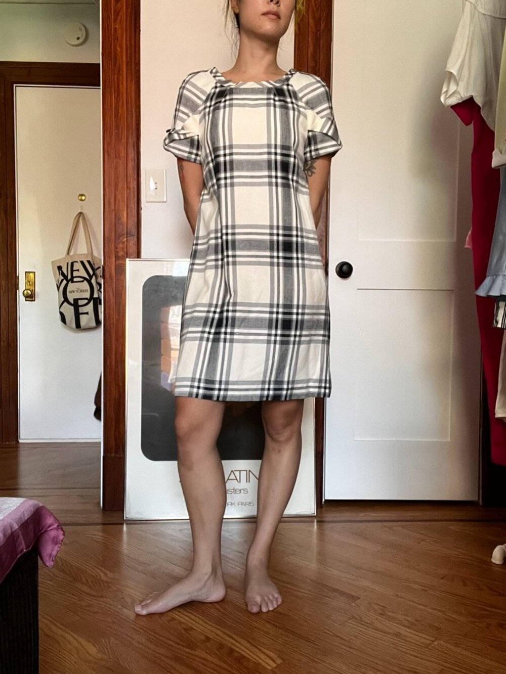 Zara White and Black Plaid Dress